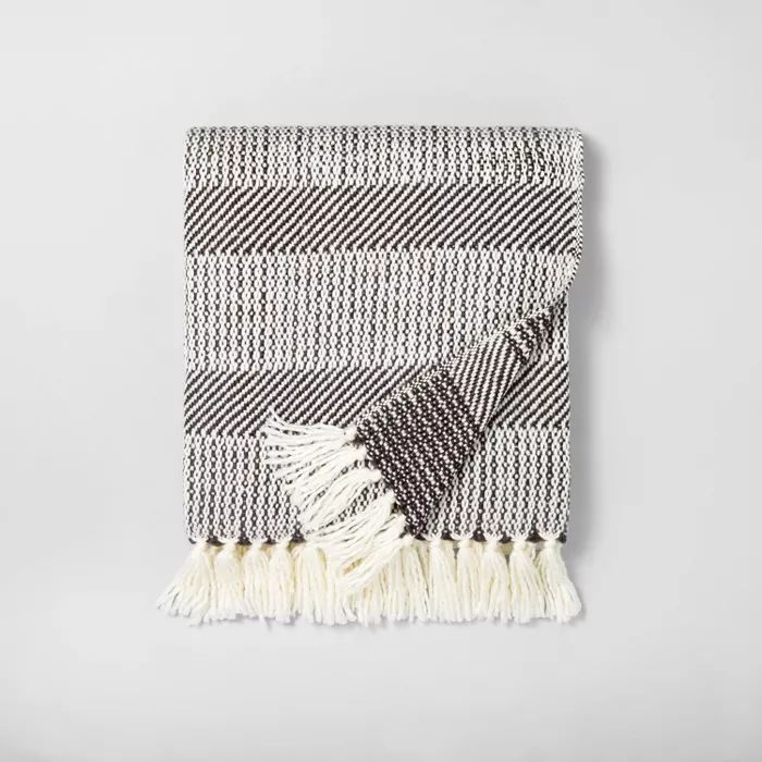 Allover Stripe Twill Throw Blanket Sour Cream/Railroad Gray - Hearth & Hand™ with Magnolia | Target