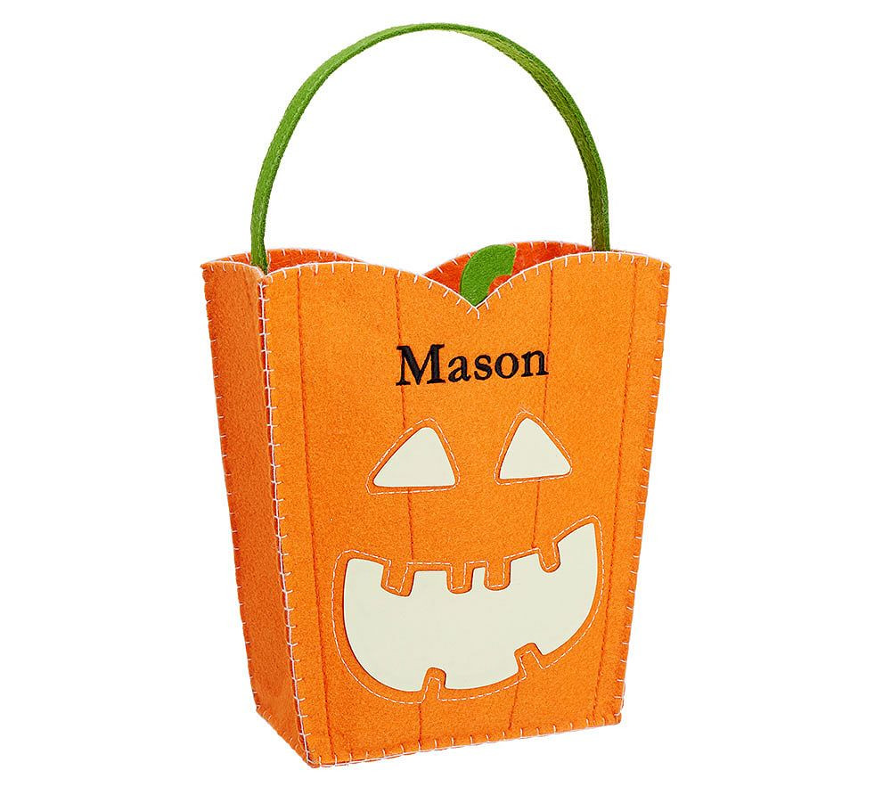 Glow-in-the-Dark Pumpkin Felt Halloween Treat Bag | Pottery Barn Kids