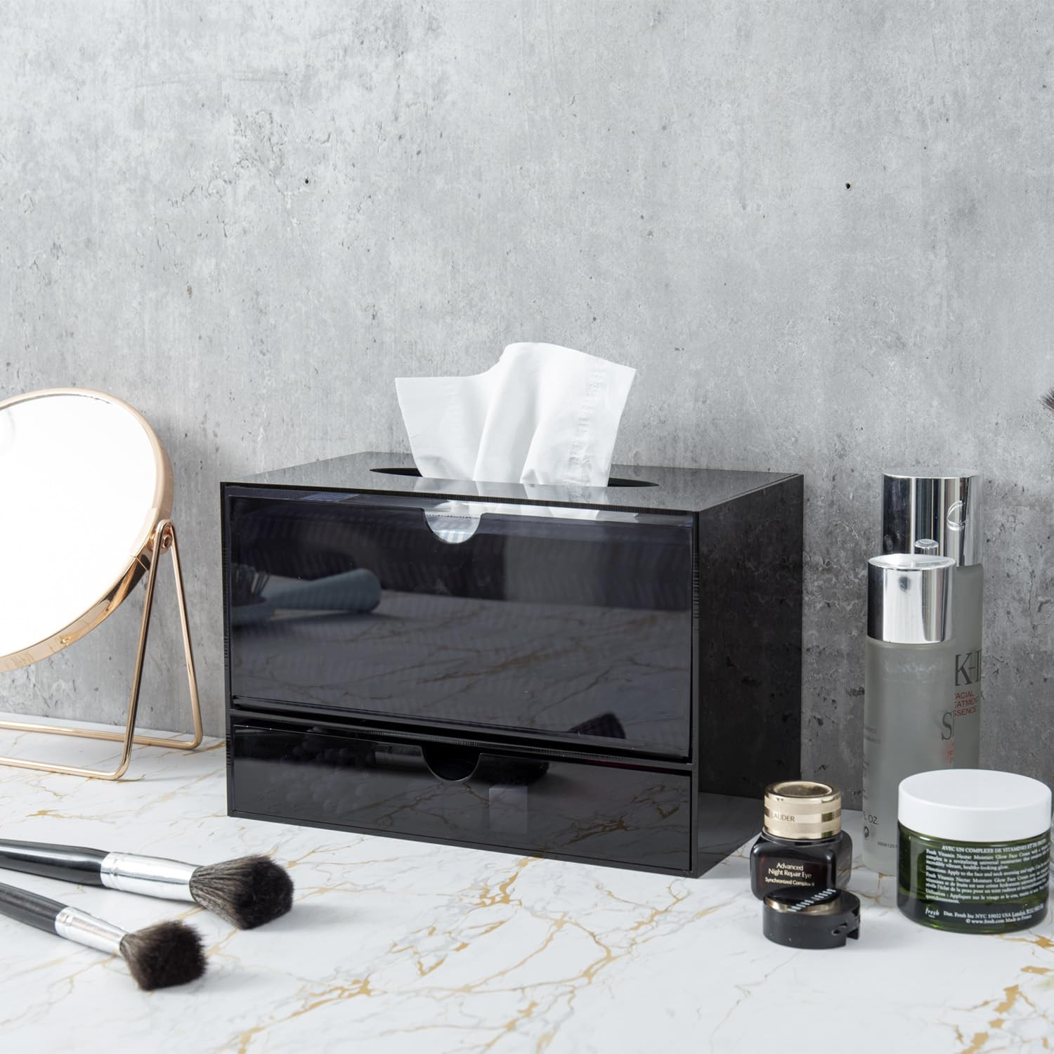 MyGift Premium Black Acrylic Cosmetic Organizer Caddy and Tissue Box Cover with Pull Out Makeup S... | Amazon (US)