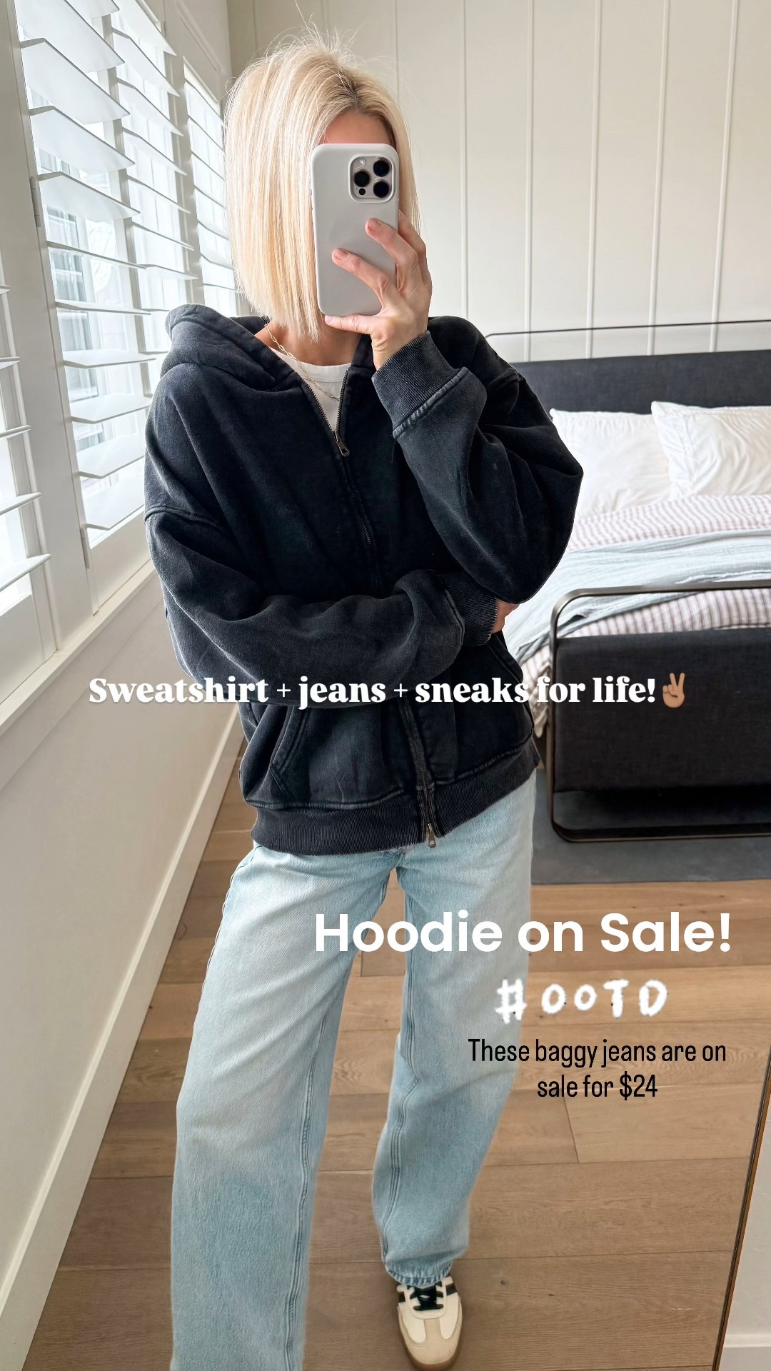 My favorite vintage zip hoodies and light wash baggy jeans are on major sale! Both are looser fits, but I still am wearing my true size in both. Medium in hoodie, sweatshirt, and size 4 regular length in the jeans. ￼

#LTKSaleAlert #LTKmomlife #LTKOver40