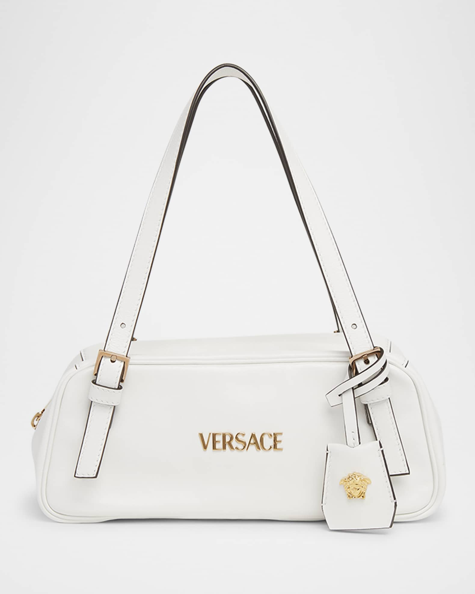 Versace Tag Zip Leather Shoulder Bag | Neiman Marcus