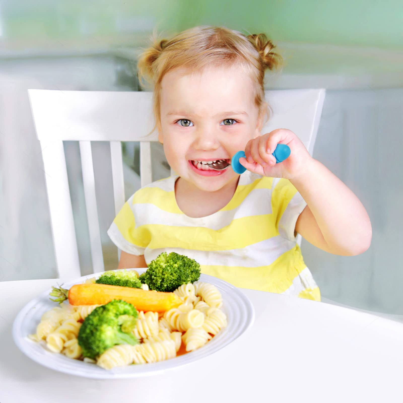 PandaEar 6 Pieces Baby Toddler Silicone Stainless Steel Utensils Silverware Spoon Fork for Baby T... | Amazon (US)