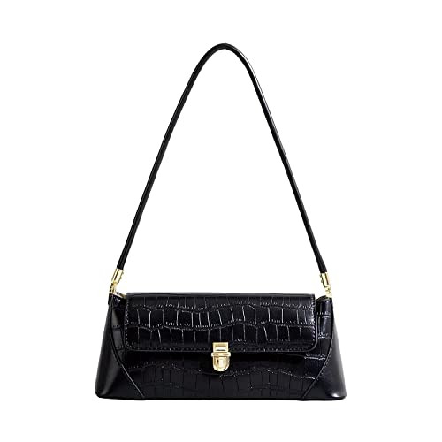 Women Black Shoulder Bags Crocodile Pattern Vintage Handbag Retro Classic Purse 90s Buckle Closure | Amazon (US)