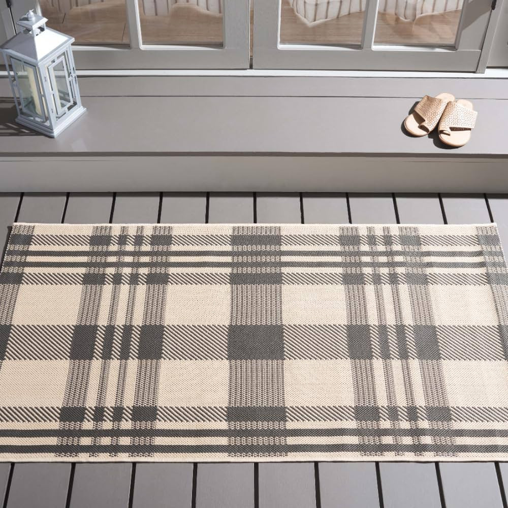 SAFAVIEH Courtyard Collection Accent Rug - 2'7" x 5', Grey & Bone, Indoor/Outdoor, Plaid Pattern,... | Amazon (US)