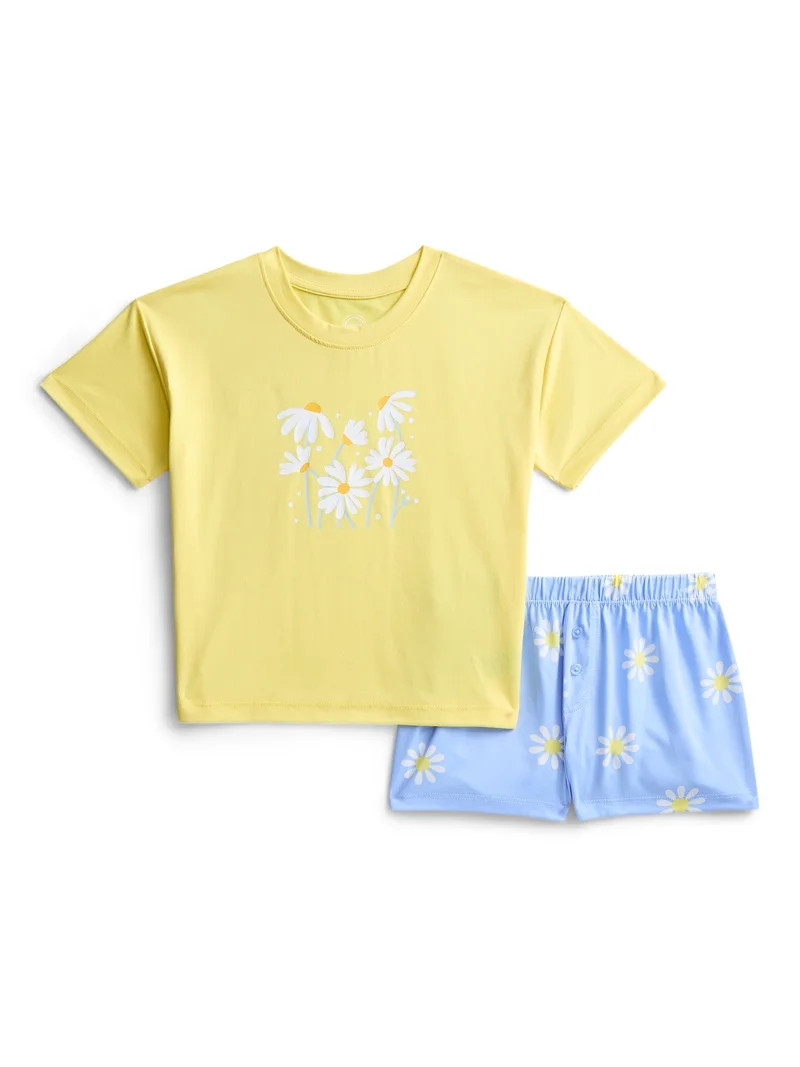 Wonder Nation Girls Short Sleeve Tee and Shorts Pajama Set, 2-Piece, Sizes 4-18 | Walmart (US)