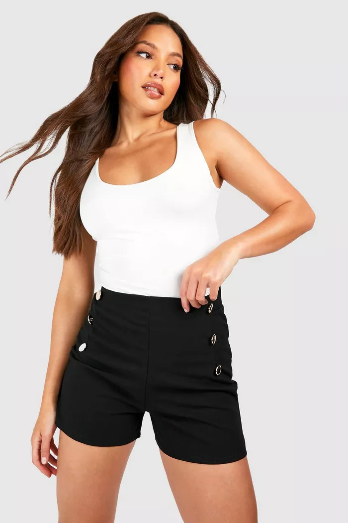 Tall Button High Waist Tailored Shorts | boohoo (US & Canada)