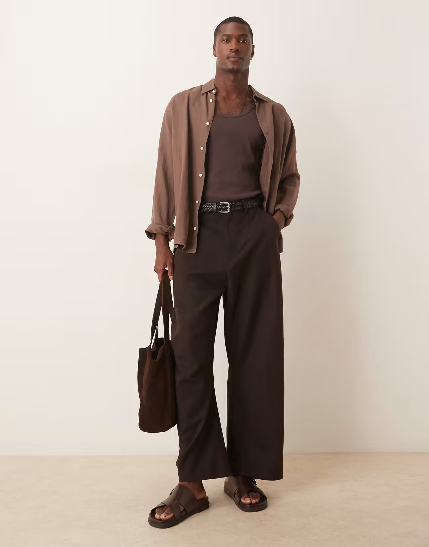 ASOS DESIGN smart barrel leg trousers with wool in brown - BROWN | ASOS (Global)