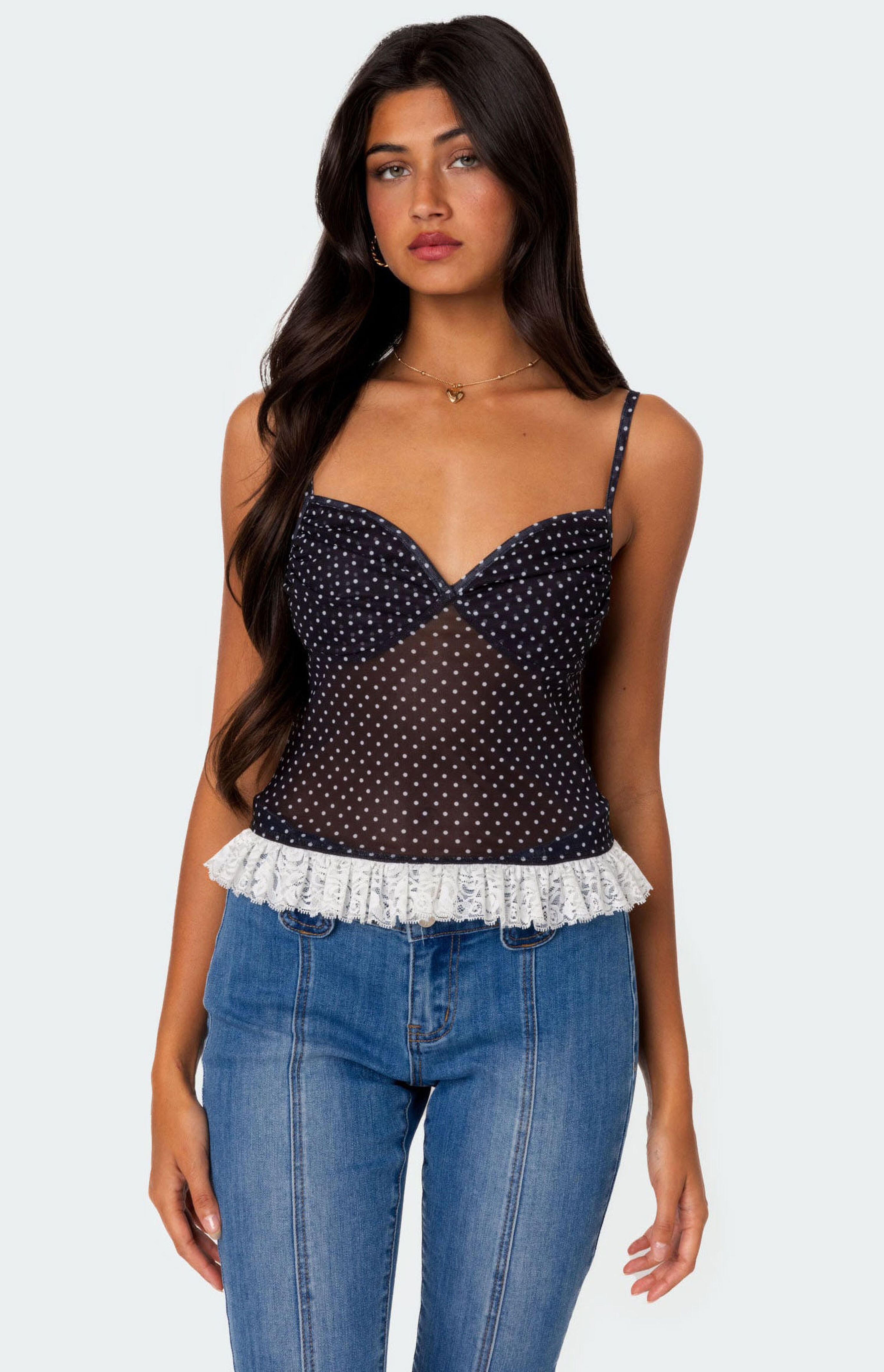 Edikted Polka Dot Cupped Mesh Tank Top | PacSun