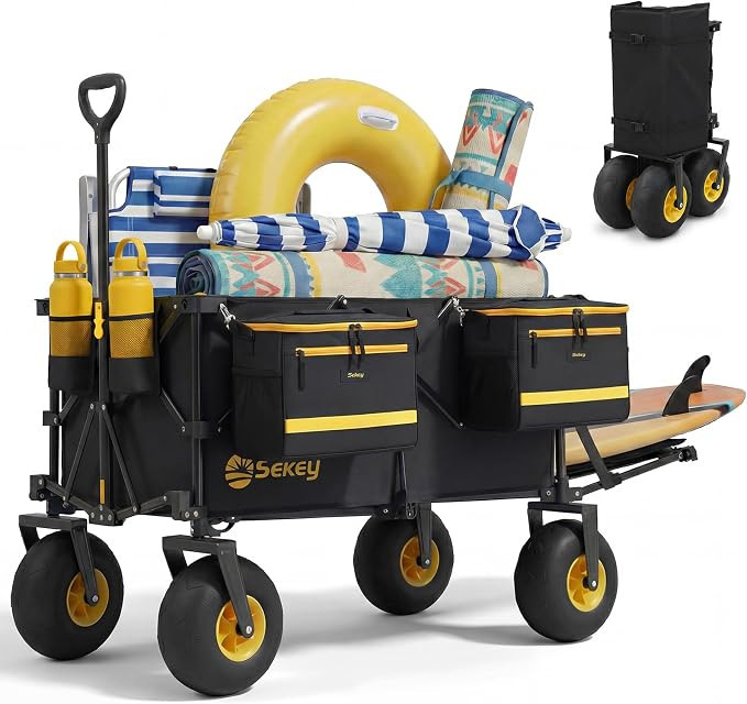 Sekey Heavy Duty Beach Wagon with 9" Big Sand-Proof Wheels, 300L Oversized Foldable Beach Cart wi... | Amazon (US)