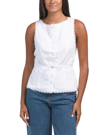 Sleeveless Button Down Vest Top With Lace Trimming For Women, Cotton/Polyester | TJ Maxx