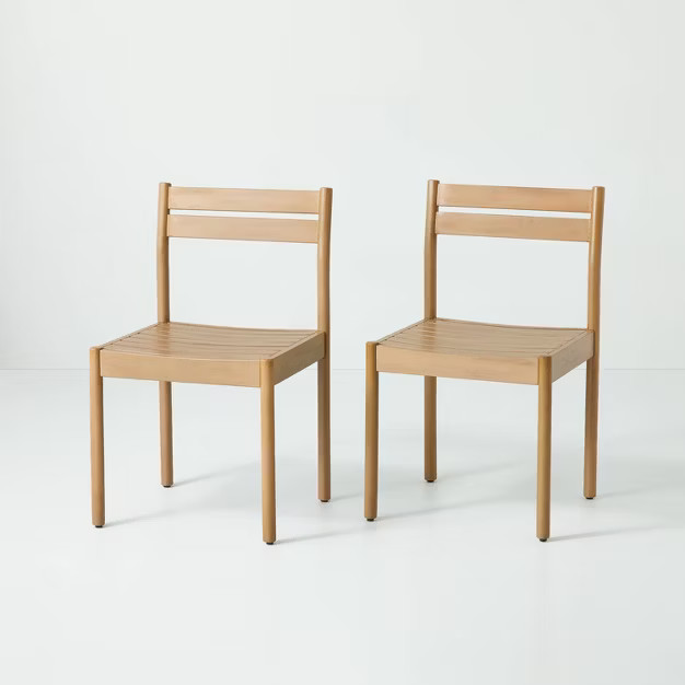 2pk Slat Wood Outdoor Armless Dining Chair Set Natural - Hearth & Hand™ with Magnolia | Target