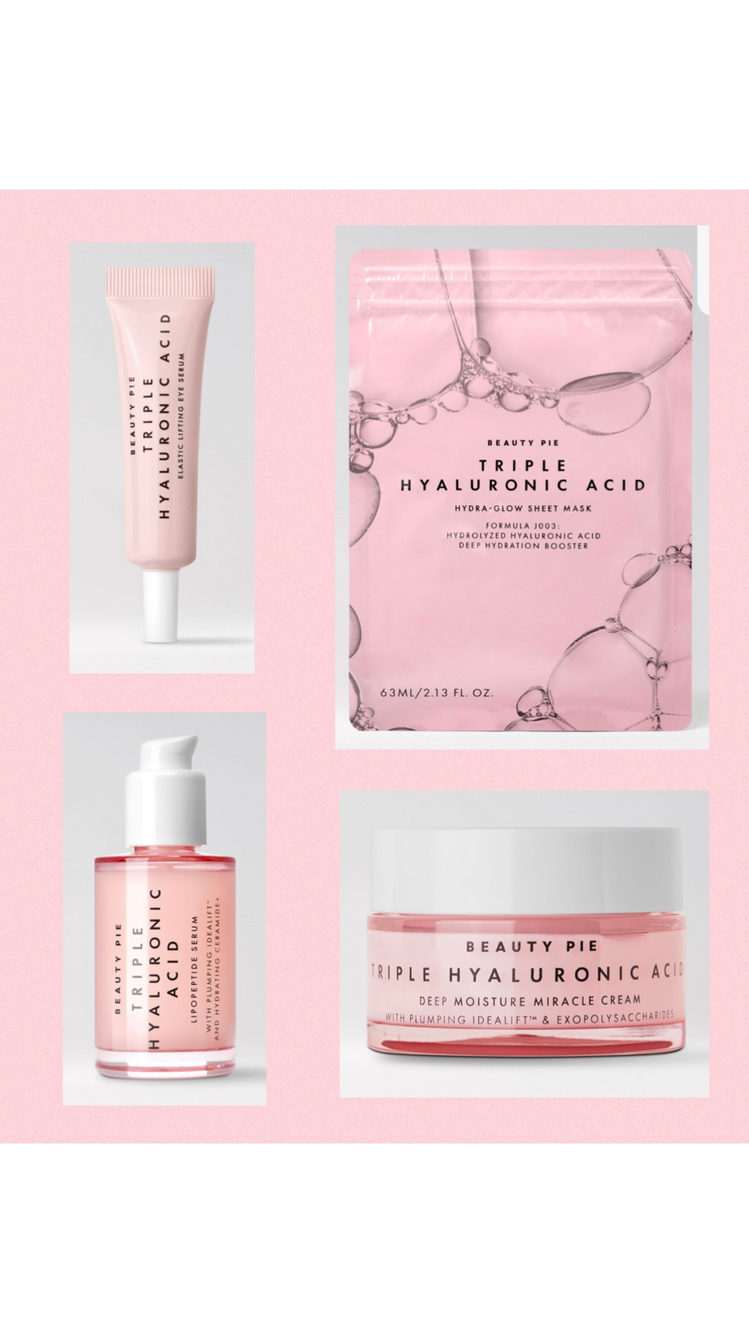 Here are some gorgeous items from Beauty Pie!
Triple Hyaluronic Hydra Glow Sheet Mask
Triple Hyaluronic Acid Lipopeptide Serum
Triple Hyaluronic Acid Deep Moisture Miracle Cream
Triple Hyaluronic Acid Elastic Lifting Eye Serum
Beauty Pie have some very affordable subscription options and if you want to try beauty products at more affordable prices, then this could be for you!


#LTKbeauty #LTKspring #LTKuk