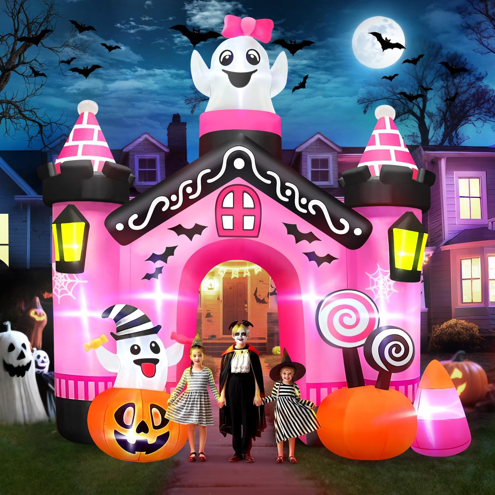 Kalolary 11 FT Halloween Inflatables Ghost Archway Outdoor Decorations, Pink Castle Arch Blow Up ... | Amazon (US)