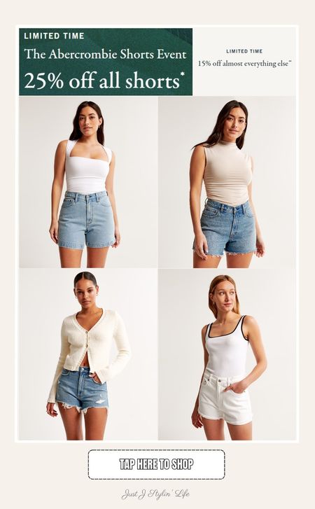 25% off all Abercrombie shorts for their annual shorts sale! Grab yours QUICKLY - they're going fast! High rise curve love mom shorts, high rise 90s cutoff shorts, dad shorts, denim shorts. Light wash, medium wash, distressed, white denim.

#LTKSaleAlert #LTKFindsUnder50 #LTKTravel