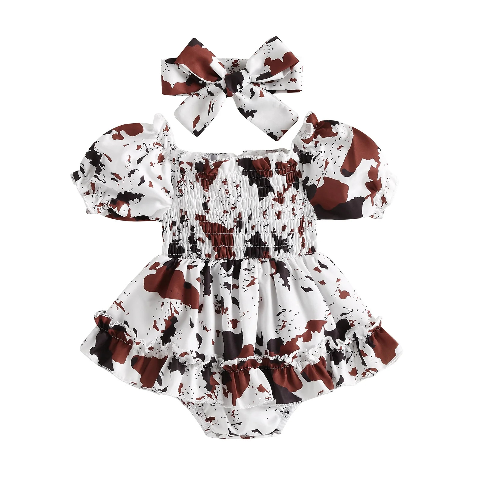 Infant Baby Girl Bubble Romper 6M 12M 18M 24M Ruffled Dress Cow Print Onesie Summer Dresses Cute ... | Walmart (US)