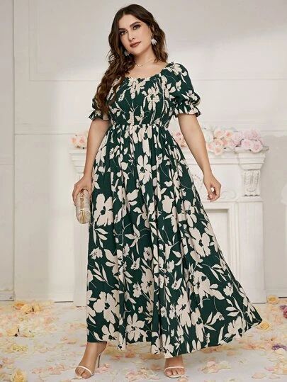SHEIN Clasi Plus Floral Print Flounce Sleeve Shirred Frilled Dress SKU: sw2108233882897179 





... | SHEIN