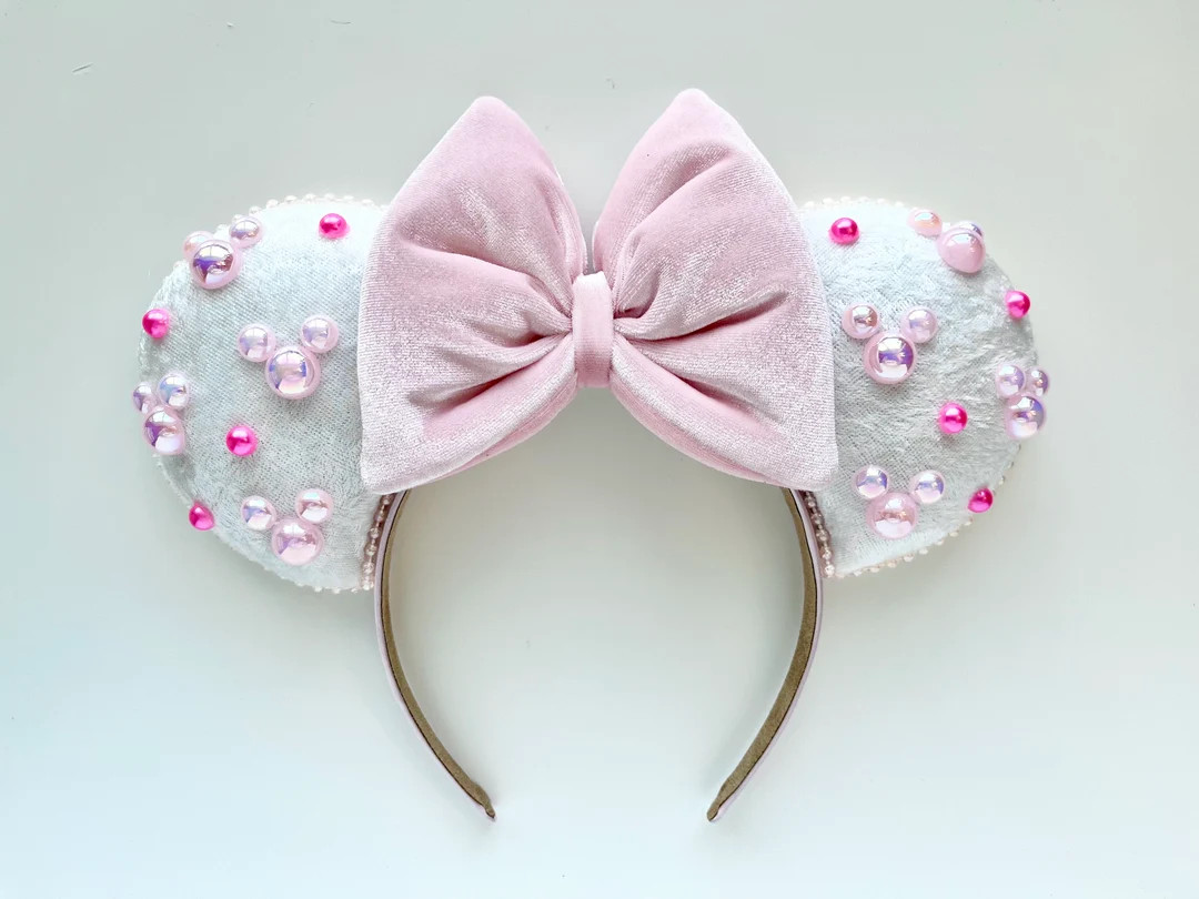 Valentines Day Pearl Velvet Inspired Mouse Ears Mickey Ears Headband Ships in 10-12 Business Days... | Etsy (US)