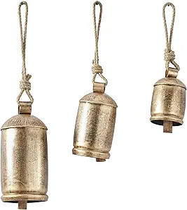 Deco 79 Gold Metal Tibetan Inspired Decorative Giant XL Cow Bells with Jute Hanging Rope, Set of ... | Amazon (US)
