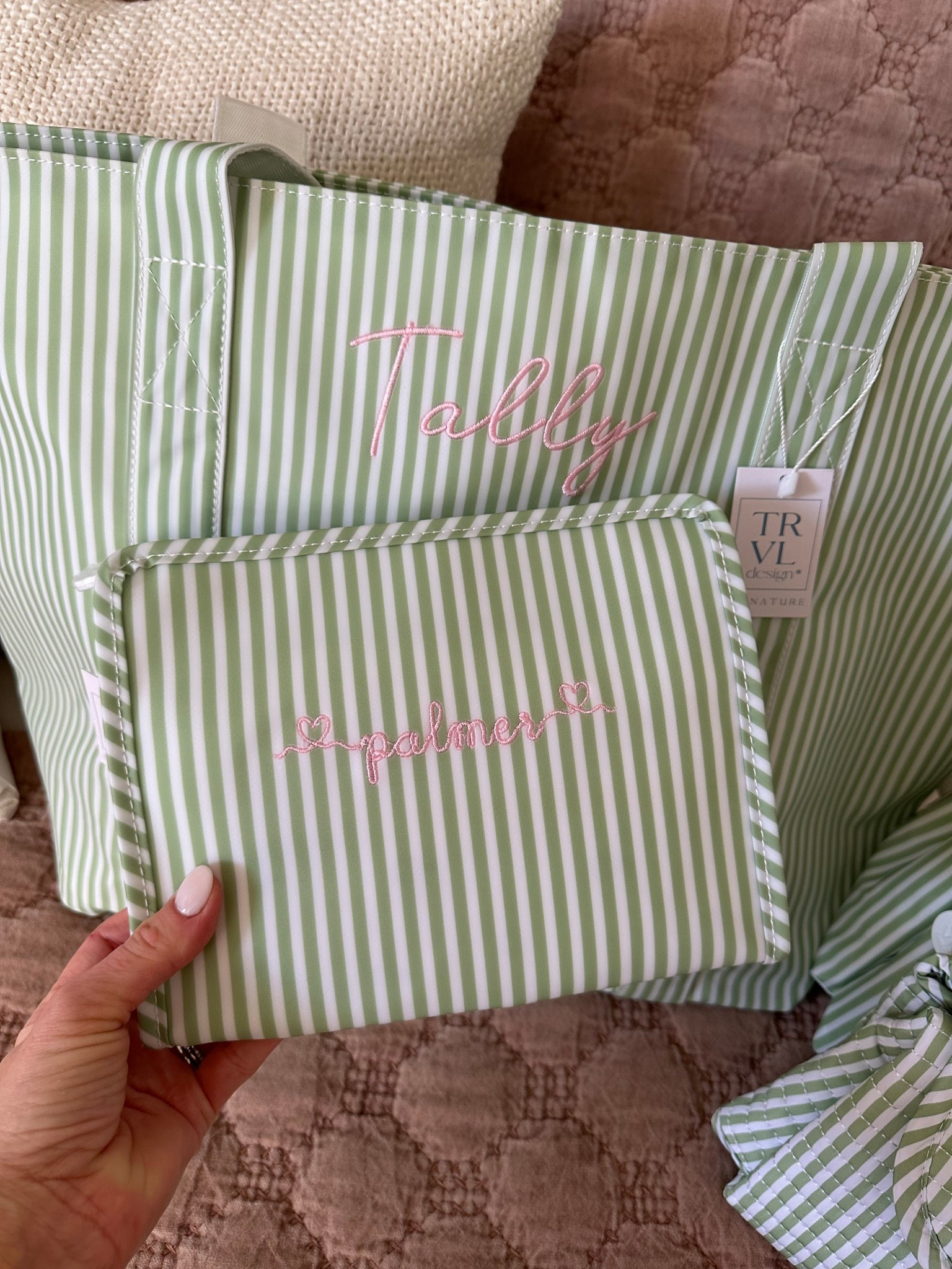 The perfect beach/pool bag!!! Sage green pimlico stripe XL tote & medium roadie! 

Morrow & Main 
TRVL design

Use code WELCOME15 for 15% off your 1st order! 

#LTKKids #LTKBaby #LTKmomlife