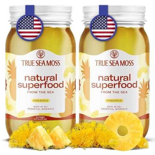 TrueSeaMoss Wildcrafted Irish Sea Moss Gel - Made with Dried Seaweed & Fresh Sea Vegetables, Seamoss, Antioxidant Supports & Digestion - Made in USA (Pineapple, Pack of 2) | Amazon (US)