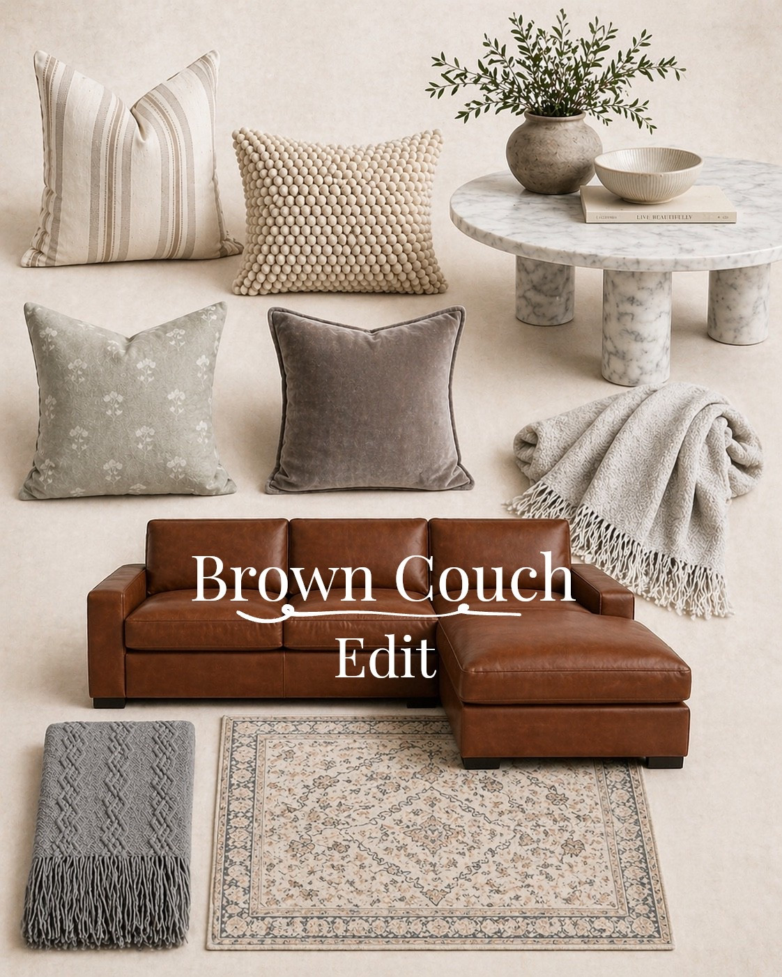 Layered soft neutrals for the brown leather couch  

#LTKHome