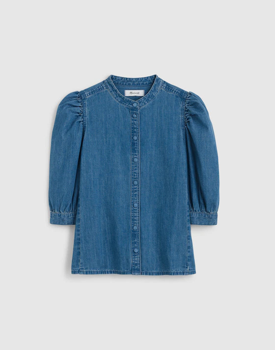 Denim Puff-Sleeve Band-Collar Shirt | Madewell
