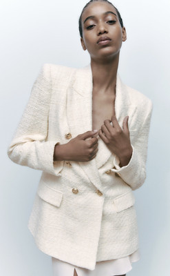 Zara women's blazer size small white tweed | eBay US