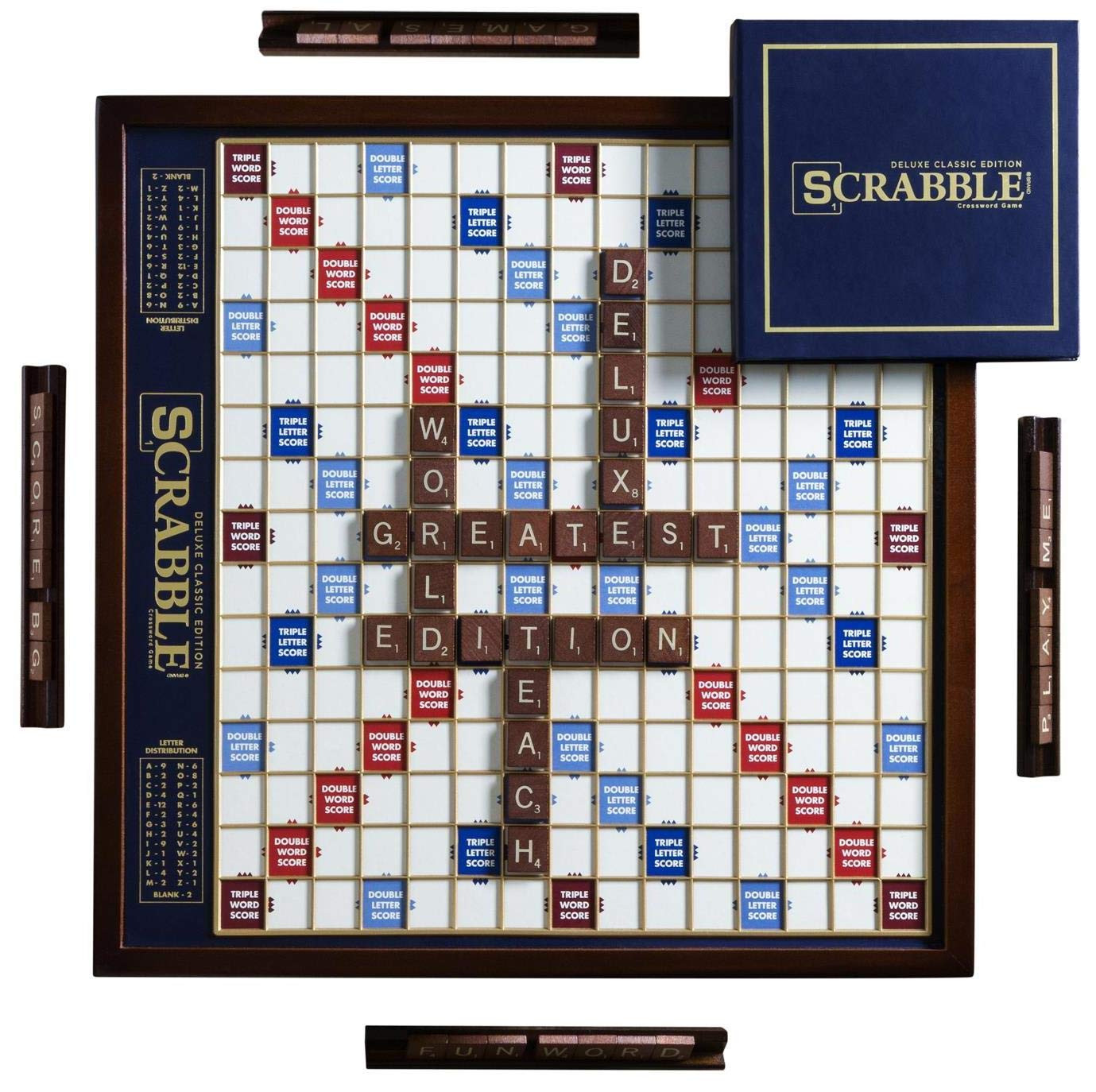 Scrabble Deluxe Edition with Rotating Wooden Game Board – Classic Family Word Game | Amazon (US)