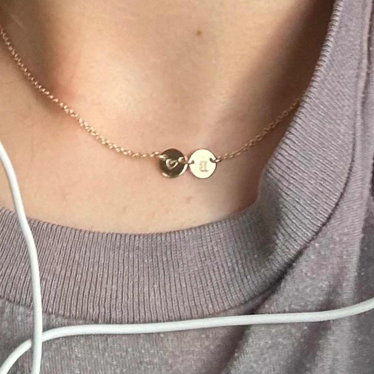 MIA Initial Disc Necklace, Tiny Disc Necklace, Hand Stamped Necklace, Monogram Necklace, Personal... | Etsy (US)