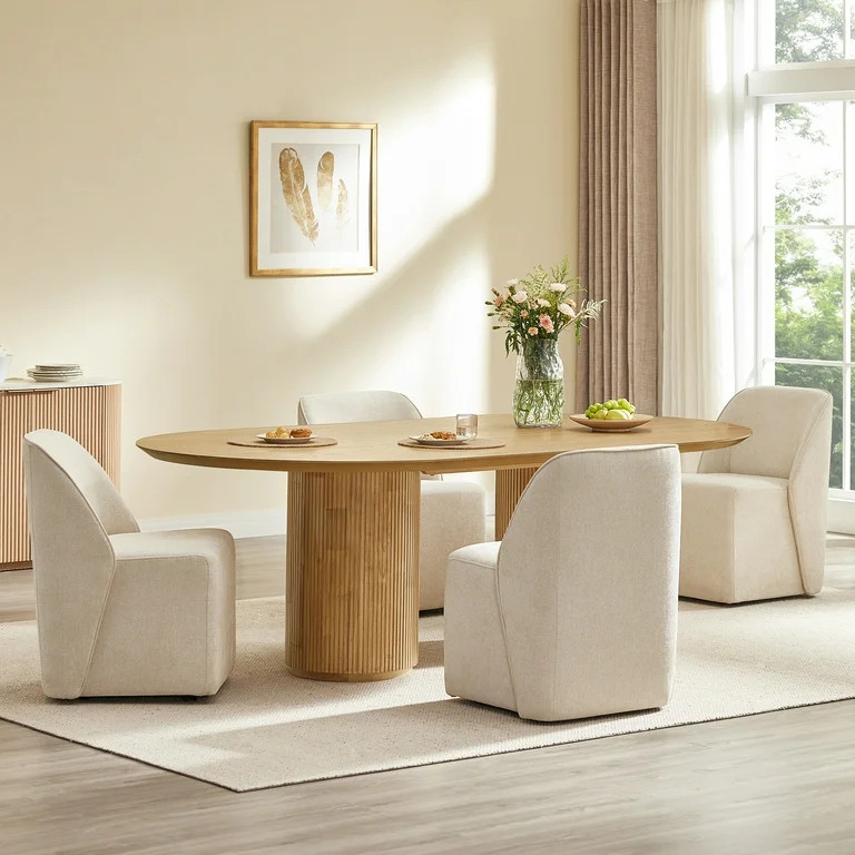 Spruce & Spring Rolling Upholstered Dining Chair with Smooth Hidden Casters Set of 2, Linen | Walmart (US)