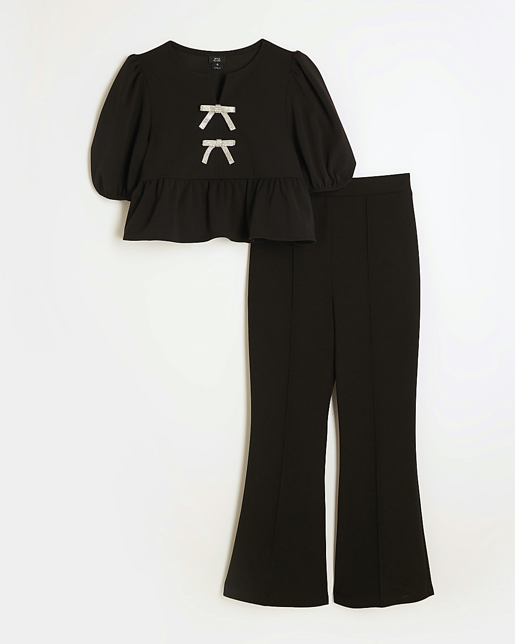 Girls Black Bow Front Top Set | River Island UK & IE