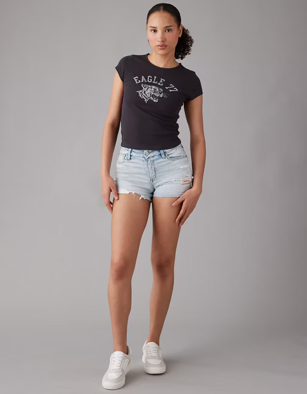 AE Next Level Curvy High-Waisted Ripped Denim Short Short | American Eagle Outfitters (US & CA)