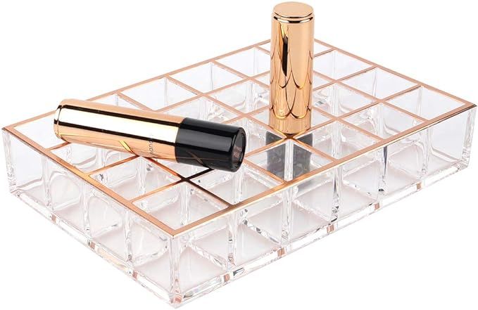 Moosy Life Moonlight Rose Gold Lipstick Holder and Organizer 24 Spaces for Vanity Bathroom Dresse... | Amazon (US)
