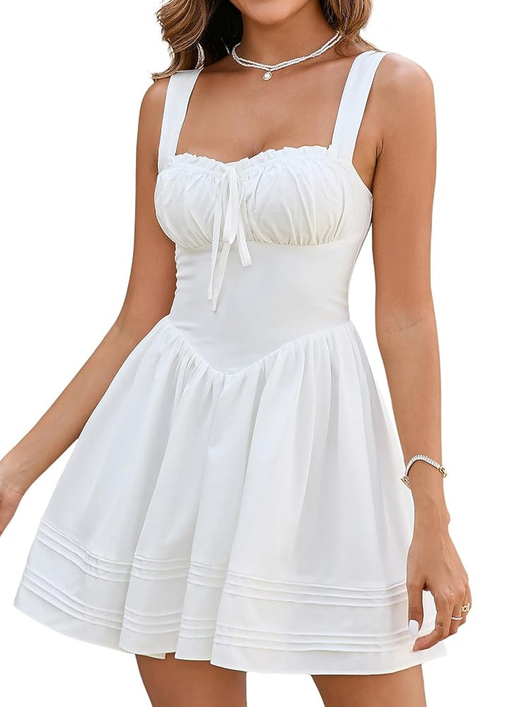 HTZMO Women Summer Casual Square Neck Mini Sundress Corset A Line Flowy Swing Cute Graduation Par... | Amazon (US)