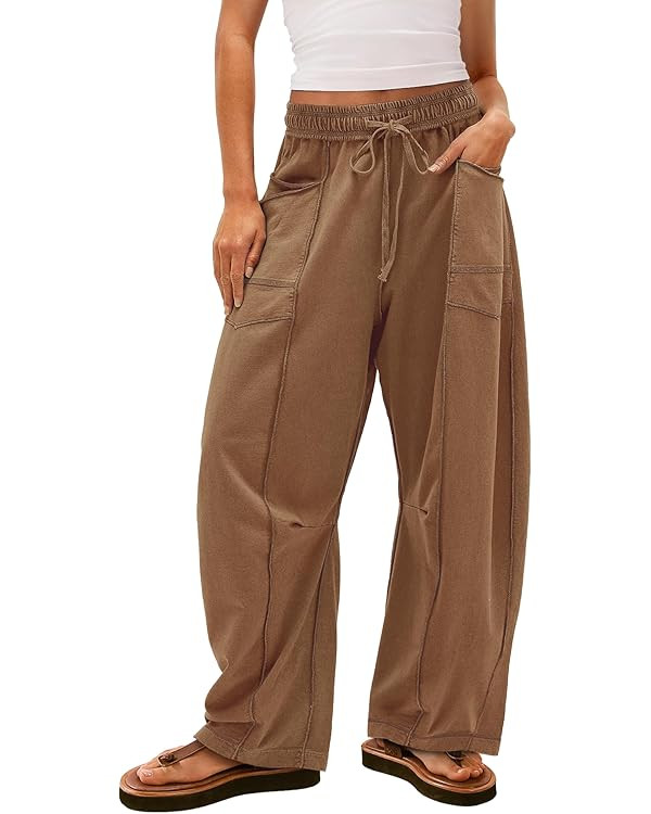 Yanekop Womens Baggy Wide Leg Pants Casual Summer Palazzo Pants Drawstring Waist Barrel Sweatpant... | Amazon (US)
