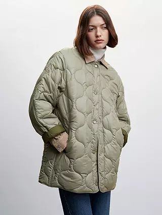 Mango Onion Quilted Jacket, Pale Khaki | John Lewis (UK)