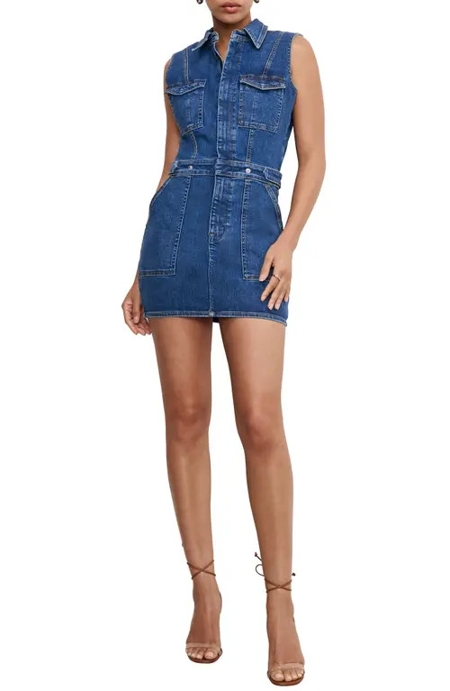 Good American Fit for Success Sleeveless Denim Minidress in Indigo594 at Nordstrom, Size Small | Nordstrom