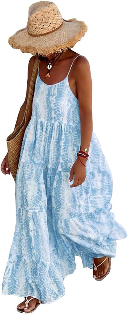 PRETTYGARDEN Women Summer Dresses 2024 Spaghetti Strap Floral Maxi Dress Flowy Boho Beach Long Su... | Amazon (US)