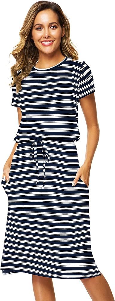 Simier Fariry Women's Adjustable Waist Midi Dress with Pockets | Amazon (US)