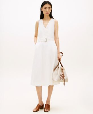 Tommy Hilfiger Women's Linen Belted V-Neck Wrap Dress - Ecru | Macy's