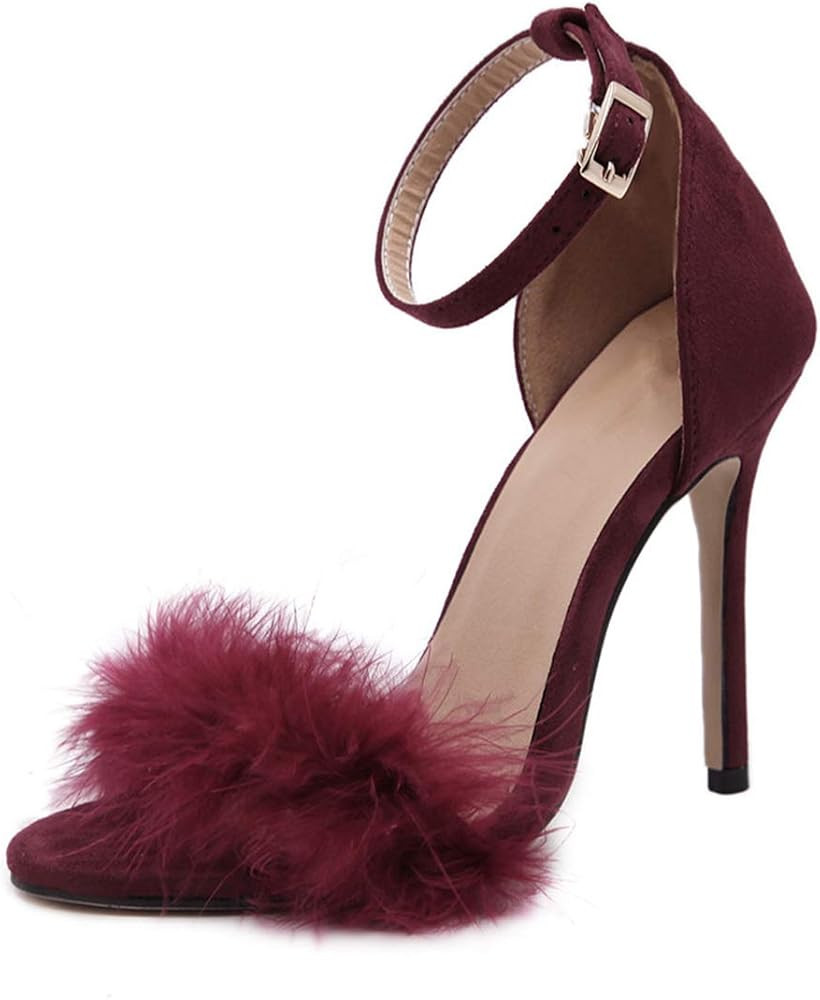 YIBLBOX Women's Open Toe Sandal Fluffy Feather Lace Up Strappy High Heel Shoes | Amazon (US)