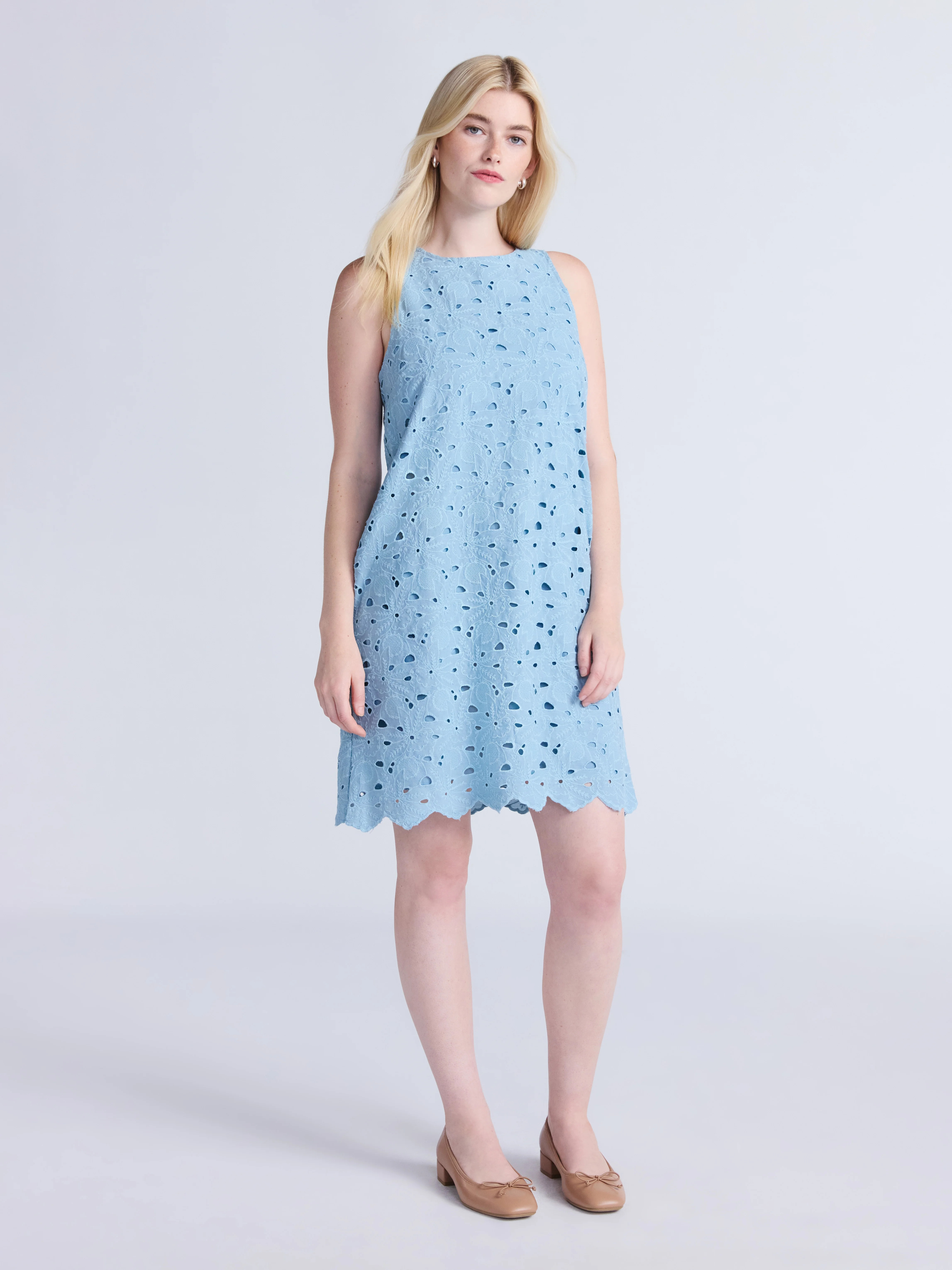 Time and Tru Women's Eyelet Embroidered Mini Dress, Sizes XS-XXXL | Walmart (US)