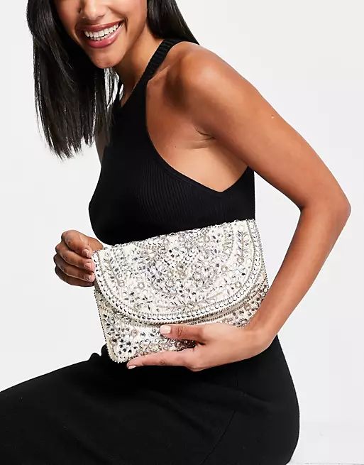 True Decadence beaded foldover clutch in off white | ASOS (Global)