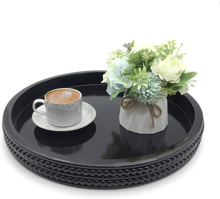 Carah & Cossh 16" Round Modern Farmhouse Decorative Wood Tray, Black, Perfect for Storage and Dis... | Amazon (US)