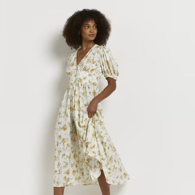 White floral midi shirt dress | River Island (UK & IE)