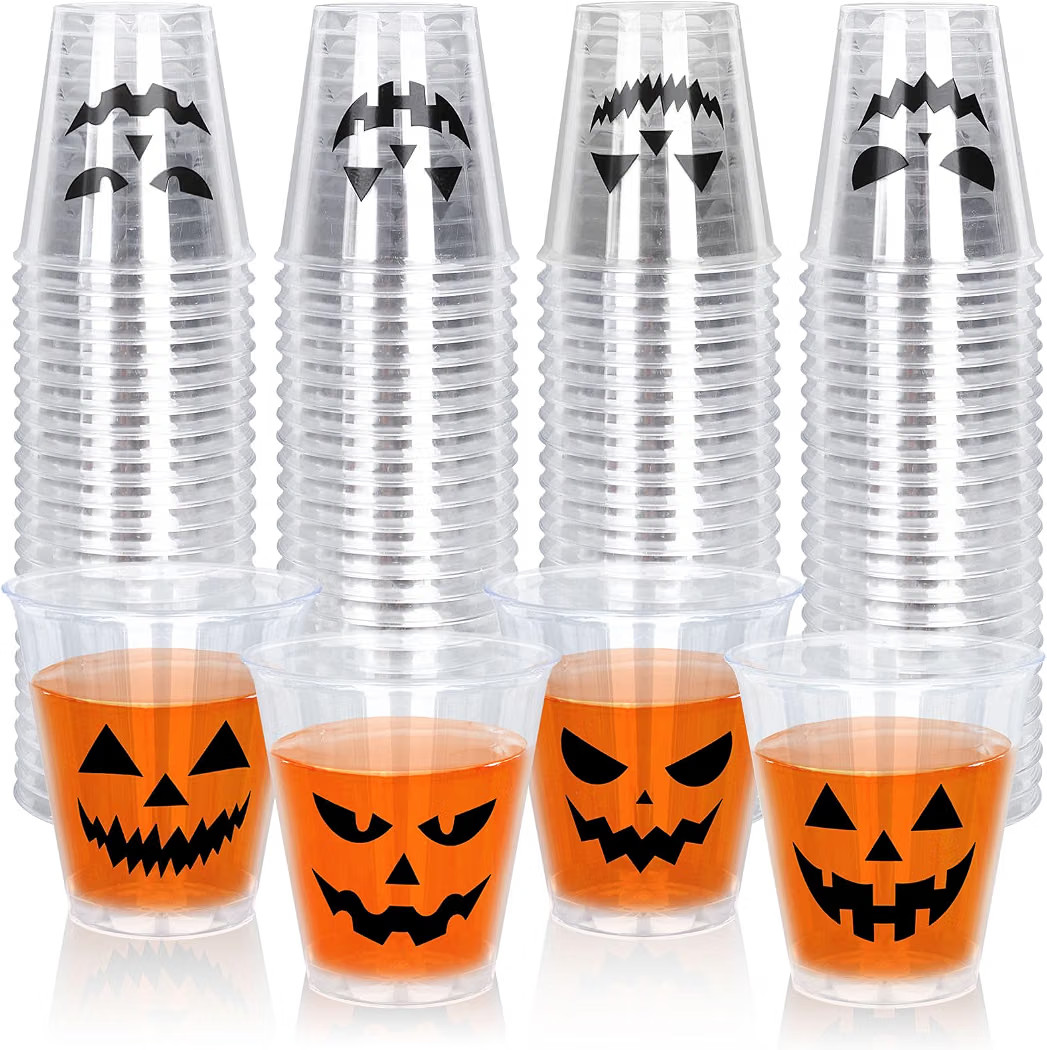 Whaline 80Pcs Halloween Plastic Shot Glass Bulk 2Oz Funny Pumpkin Face Mini Shot Cups Disposable ... | Amazon (US)