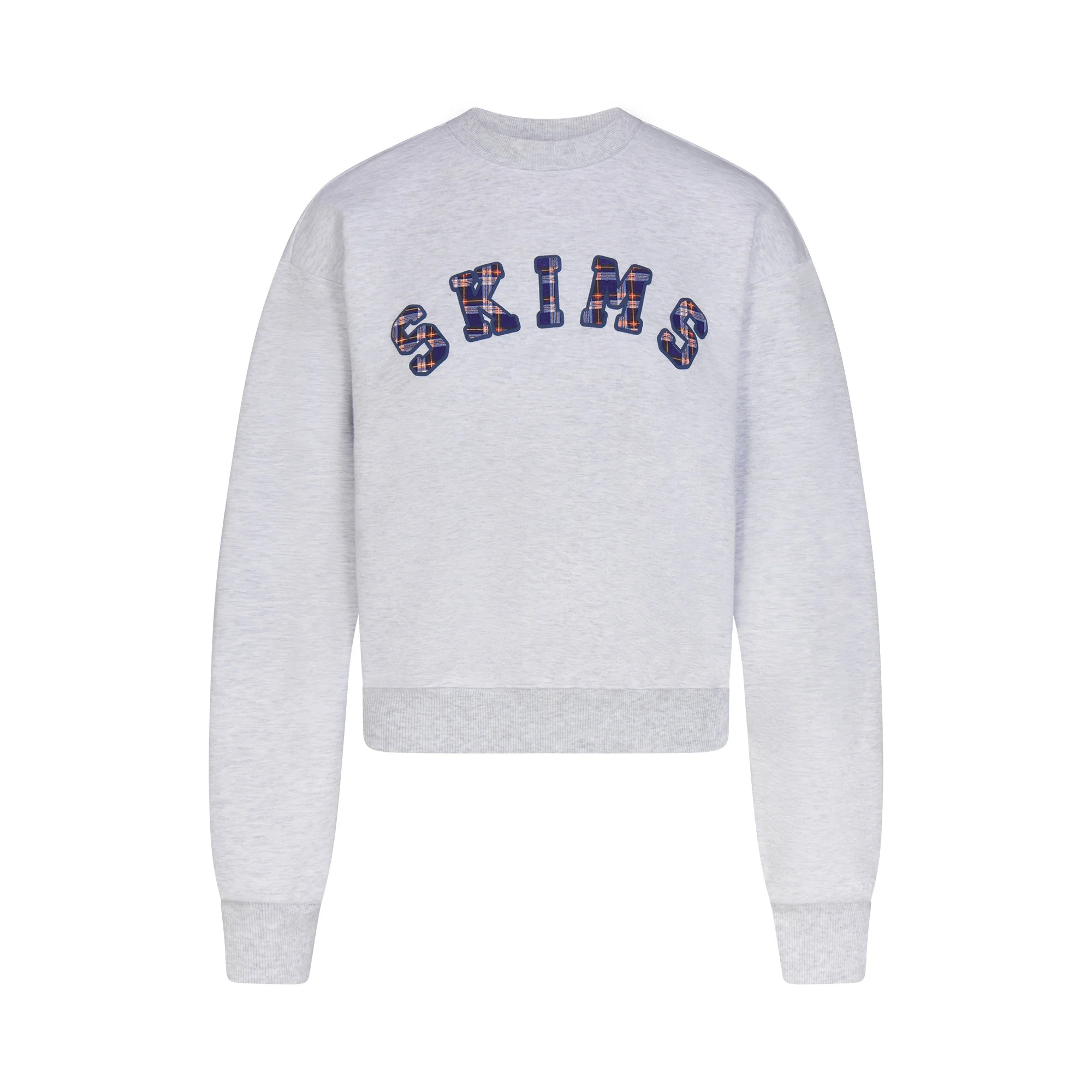 COTTON FLEECE LOGO CLASSIC CREWNECK | PLAID ARCHED LOGO PATCH | SKIMS | SKIMS (US)