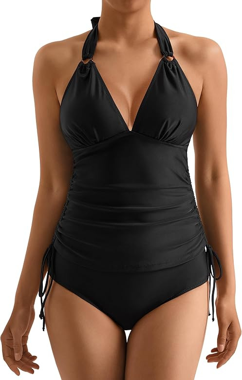MOOSLOVER Women Sexy Halter Tankini Swimsuit Tummy Control High Waisted Two Piece Bathing Suit | Amazon (US)