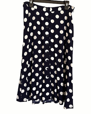 Talbots Womens Dotty Print Midi Skirt Sz 12 Petite Navy Blue White Preppy 23147  | eBay | eBay US