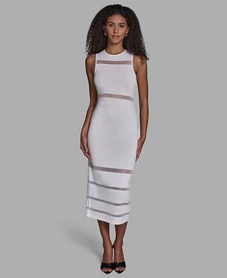Women's Sheer Detail Crewneck Midi Dress | Macy's